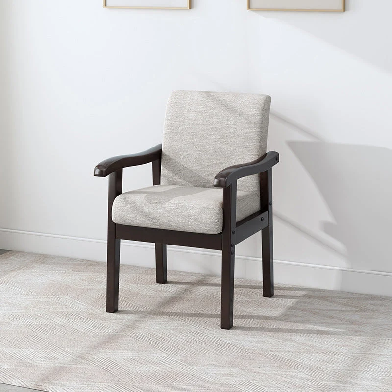 Modern Minimalist Square Upholstered Cotton Linen Fabric Rubberwood Chair For Living Room