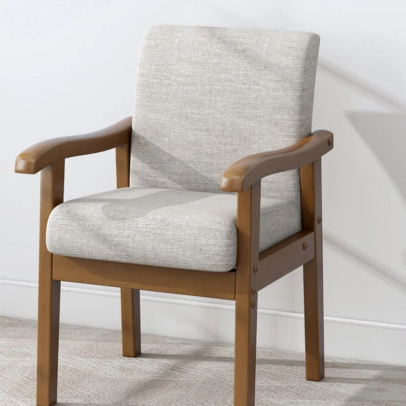 Modern Minimalist Square Upholstered Cotton Linen Fabric Rubberwood Chair For Living Room