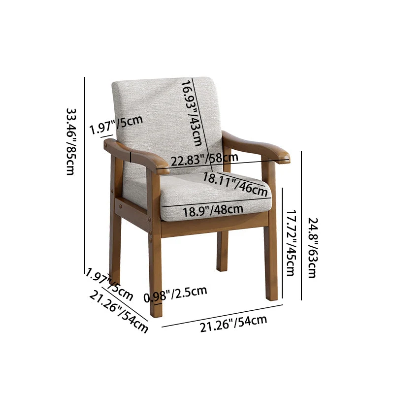 Modern Minimalist Square Upholstered Cotton Linen Fabric Rubberwood Chair For Living Room