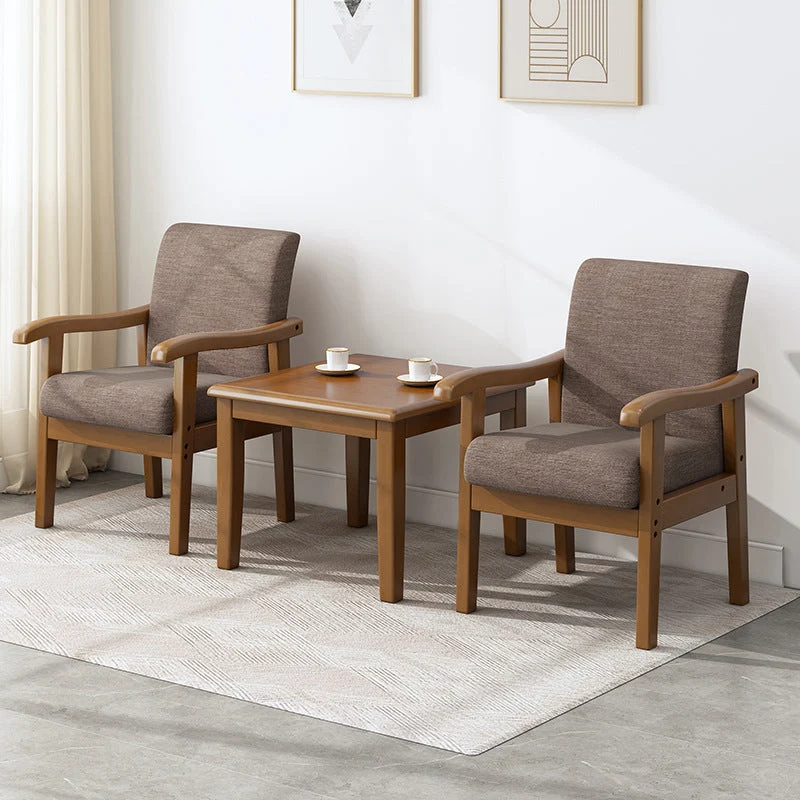 Modern Minimalist Square Upholstered Cotton Linen Fabric Rubberwood Chair For Living Room