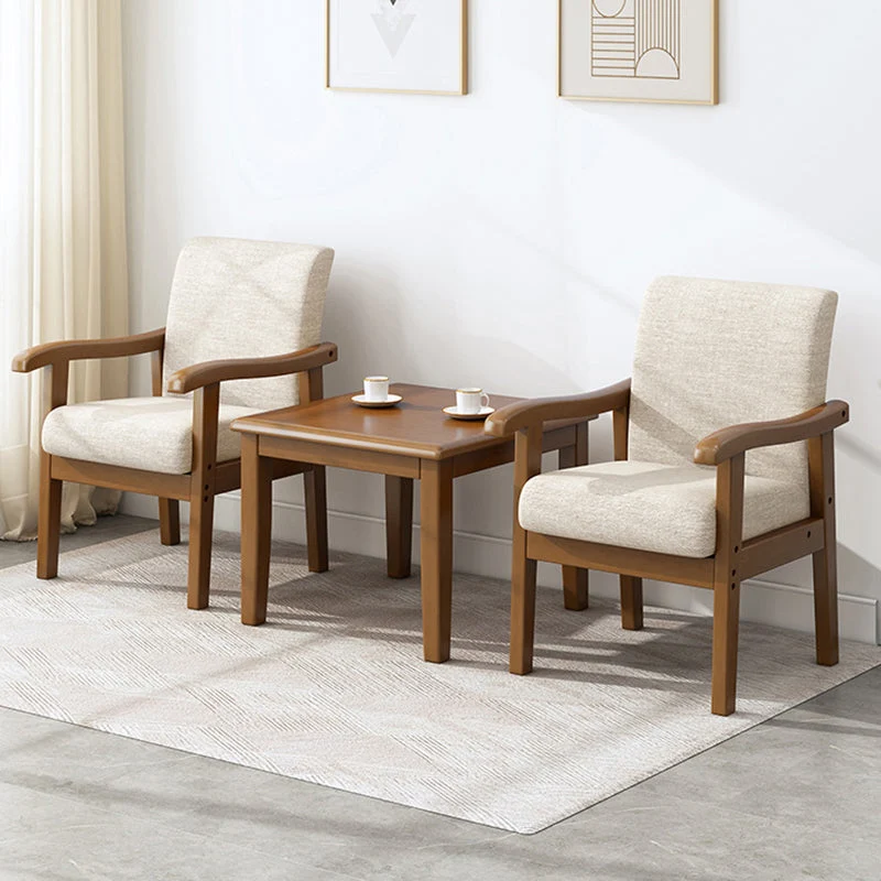 Modern Minimalist Square Upholstered Cotton Linen Fabric Rubberwood Chair For Living Room