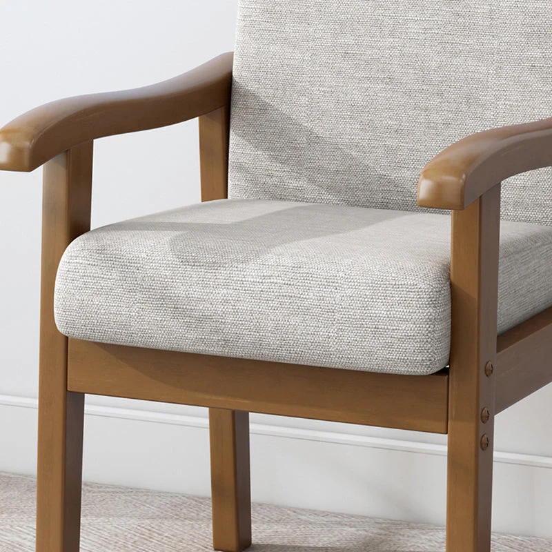 Modern Minimalist Square Upholstered Cotton Linen Fabric Rubberwood Chair For Living Room