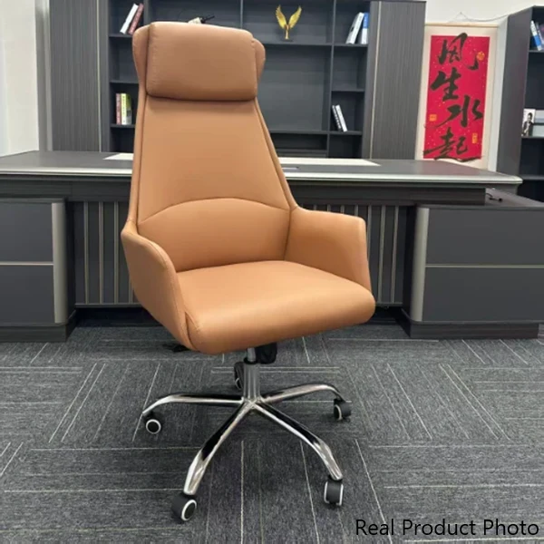 Modern Minimalist Rectangular High Back Faux Leather Plywood Steel Desk Chair For Home Office