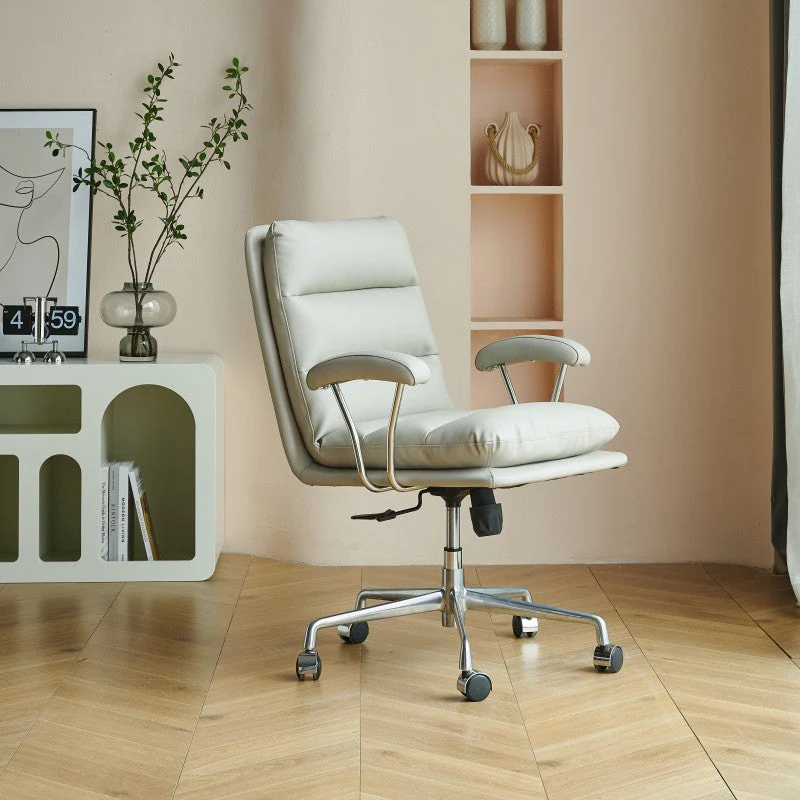 Modern Minimalist Square Upholstered Striped Aluminum Alloy Plywood Steel PU Leather Desk Chair Backrest Armrest For Home Office
