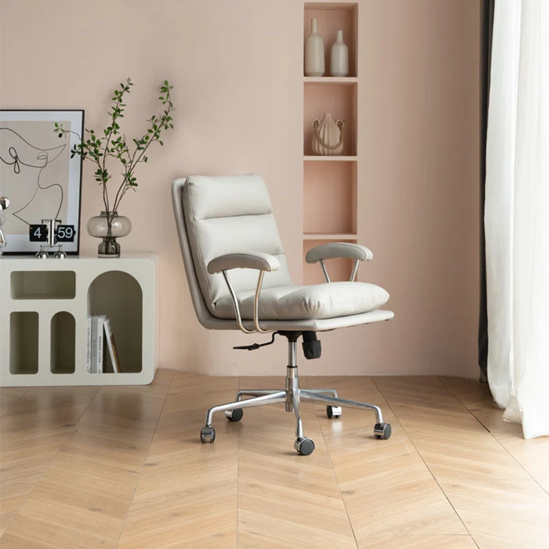 Modern Minimalist Square Upholstered Striped Aluminum Alloy Plywood Steel PU Leather Desk Chair Backrest Armrest For Home Office