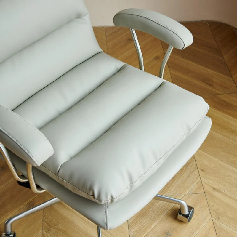 Modern Minimalist Square Upholstered Striped Aluminum Alloy Plywood Steel PU Leather Desk Chair Backrest Armrest For Home Office