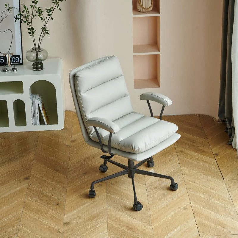 Modern Minimalist Square Upholstered Striped Aluminum Alloy Plywood Steel PU Leather Desk Chair Backrest Armrest For Home Office