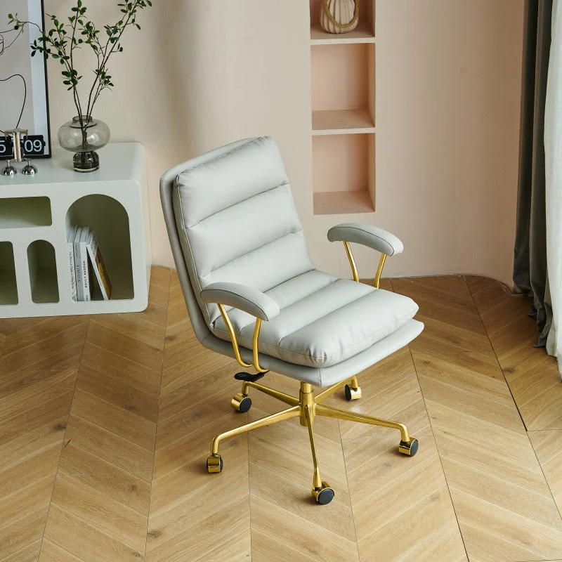Modern Minimalist Square Upholstered Striped Aluminum Alloy Plywood Steel PU Leather Desk Chair Backrest Armrest For Home Office
