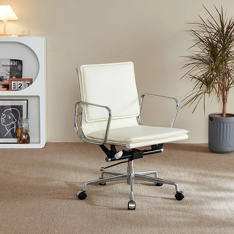 Contemporary Retro Square Upholstered PU Leather Aluminum Alloy Iron Desk Chair Backrest Armrest For Home Office