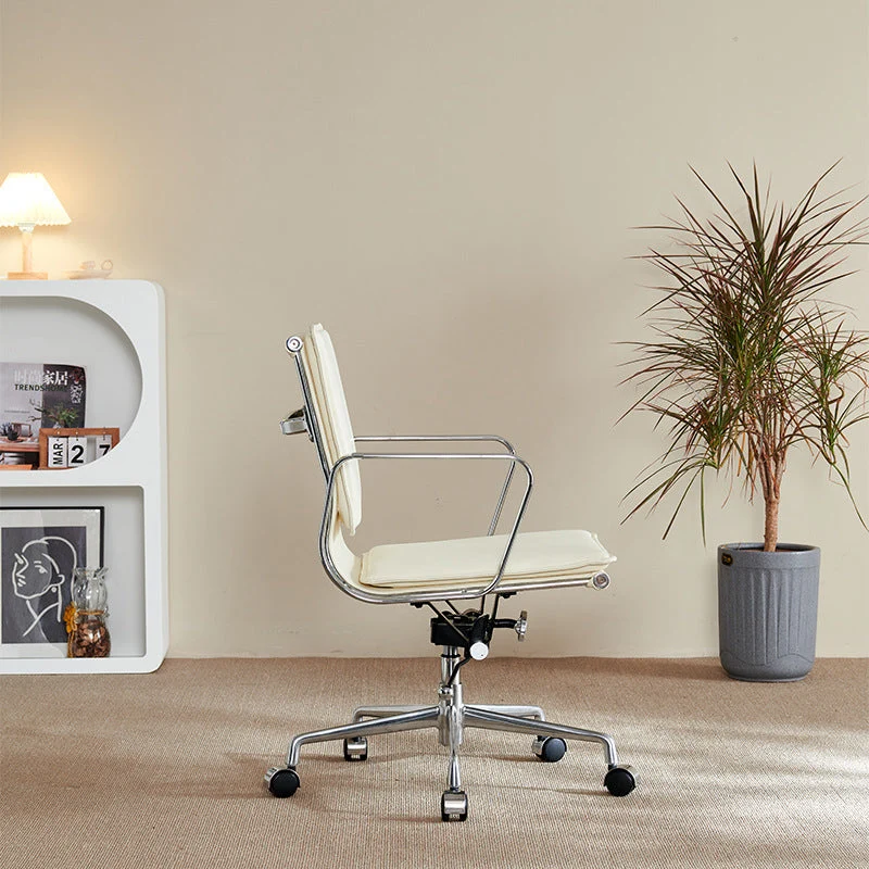 Contemporary Retro Square Upholstered PU Leather Aluminum Alloy Iron Desk Chair Backrest Armrest For Home Office