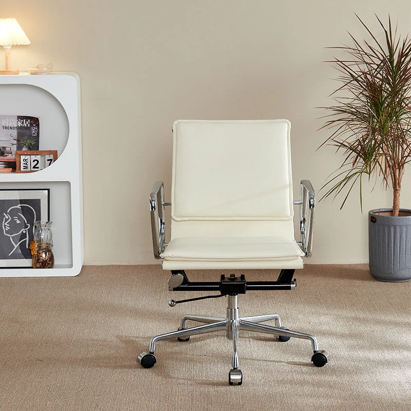 Contemporary Retro Square Upholstered PU Leather Aluminum Alloy Iron Desk Chair Backrest Armrest For Home Office