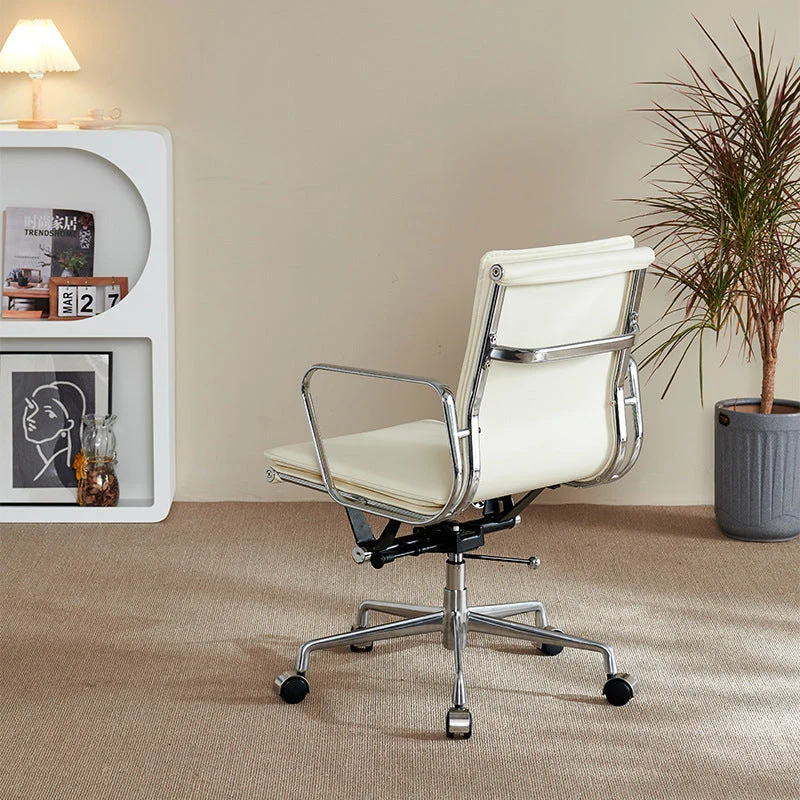 Contemporary Retro Square Upholstered PU Leather Aluminum Alloy Iron Desk Chair Backrest Armrest For Home Office