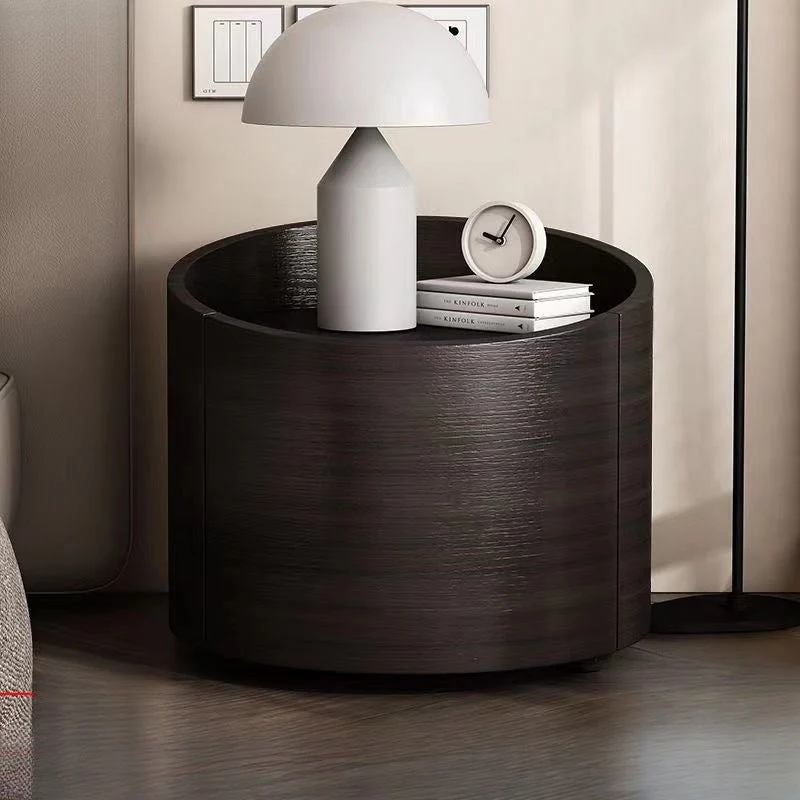 Modern Minimalist Cylinder Plywood Pine Wood Wood Veneer Nightstand 1-Drawer For Bedroom