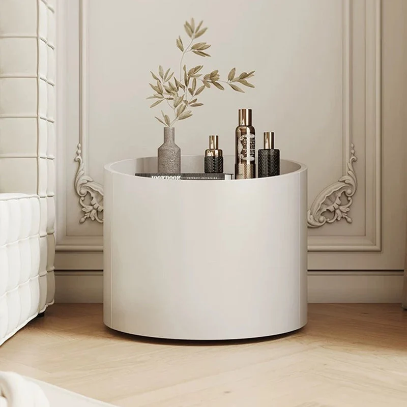 Modern Minimalist Cylinder Plywood Pine Wood Wood Veneer Nightstand 1-Drawer For Bedroom