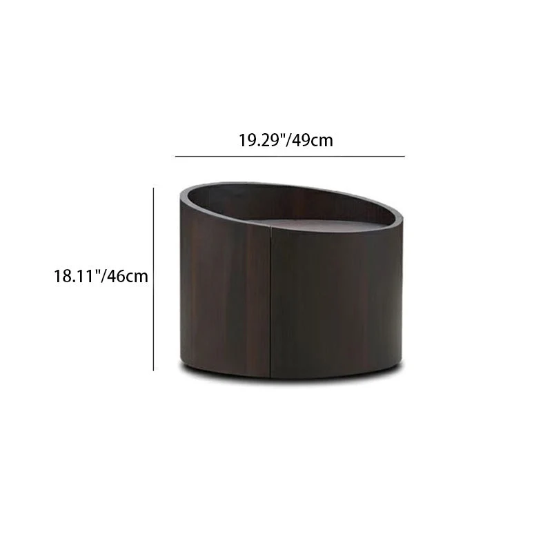 Modern Minimalist Cylinder Plywood Pine Wood Wood Veneer Nightstand 1-Drawer For Bedroom