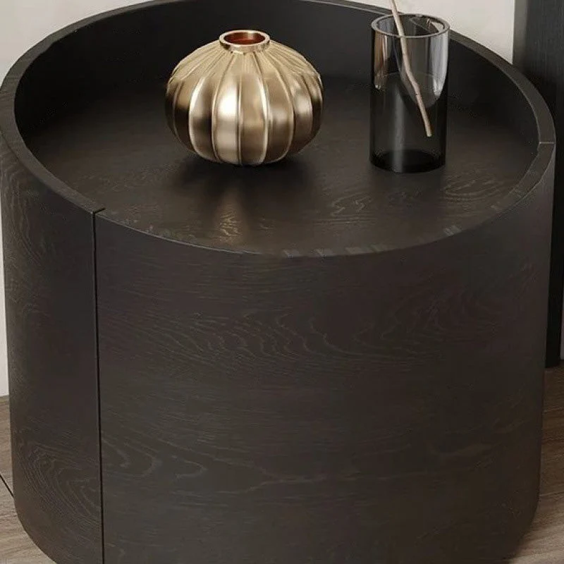 Modern Minimalist Cylinder Plywood Pine Wood Wood Veneer Nightstand 1-Drawer For Bedroom