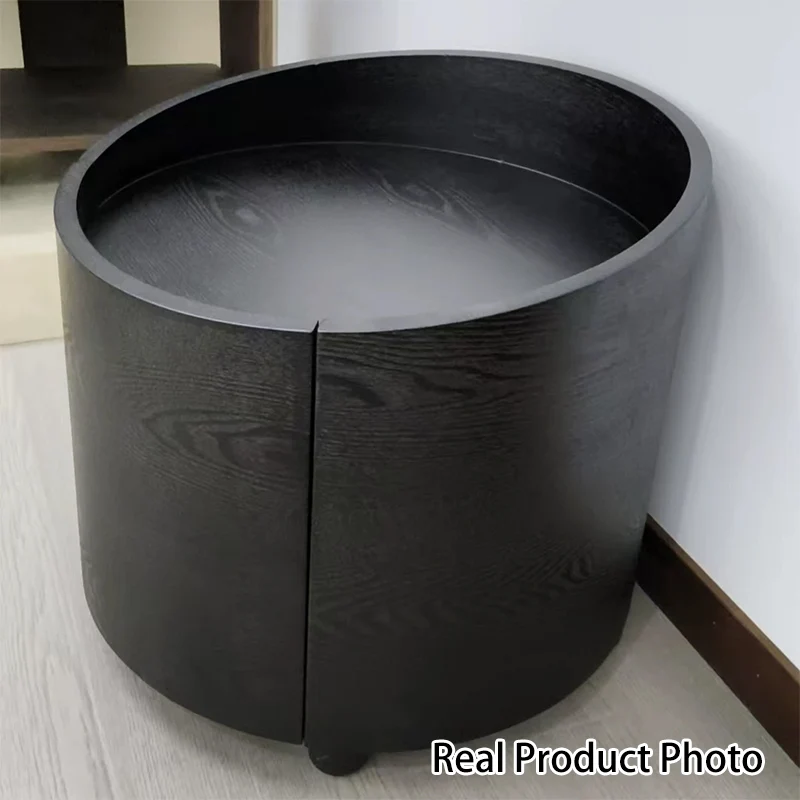 Modern Minimalist Cylinder Plywood Pine Wood Wood Veneer Nightstand 1-Drawer For Bedroom