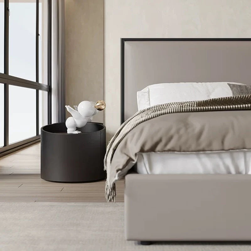 Modern Minimalist Cylinder Plywood Pine Wood Wood Veneer Nightstand 1-Drawer For Bedroom