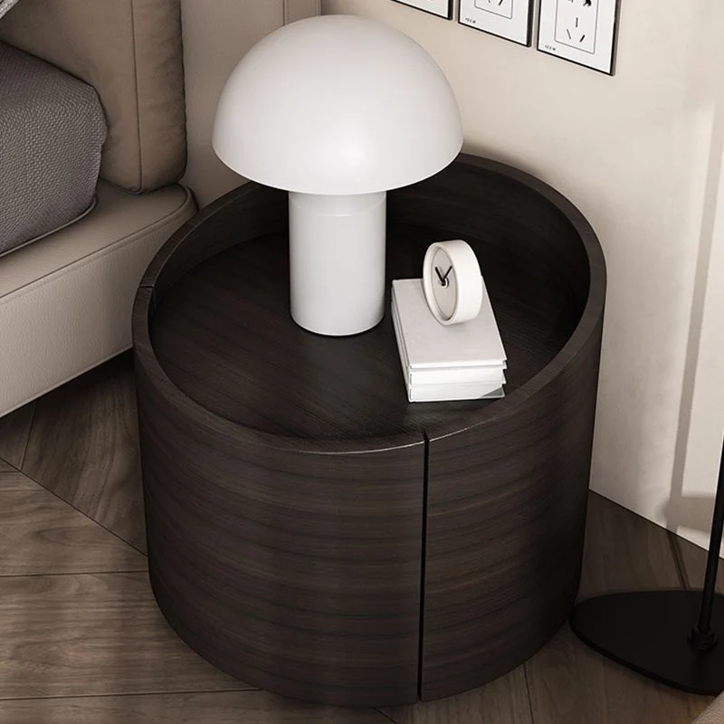 Modern Minimalist Cylinder Plywood Pine Wood Wood Veneer Nightstand 1-Drawer For Bedroom