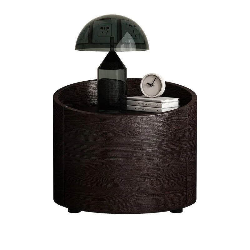 Modern Minimalist Cylinder Plywood Pine Wood Wood Veneer Nightstand 1-Drawer For Bedroom