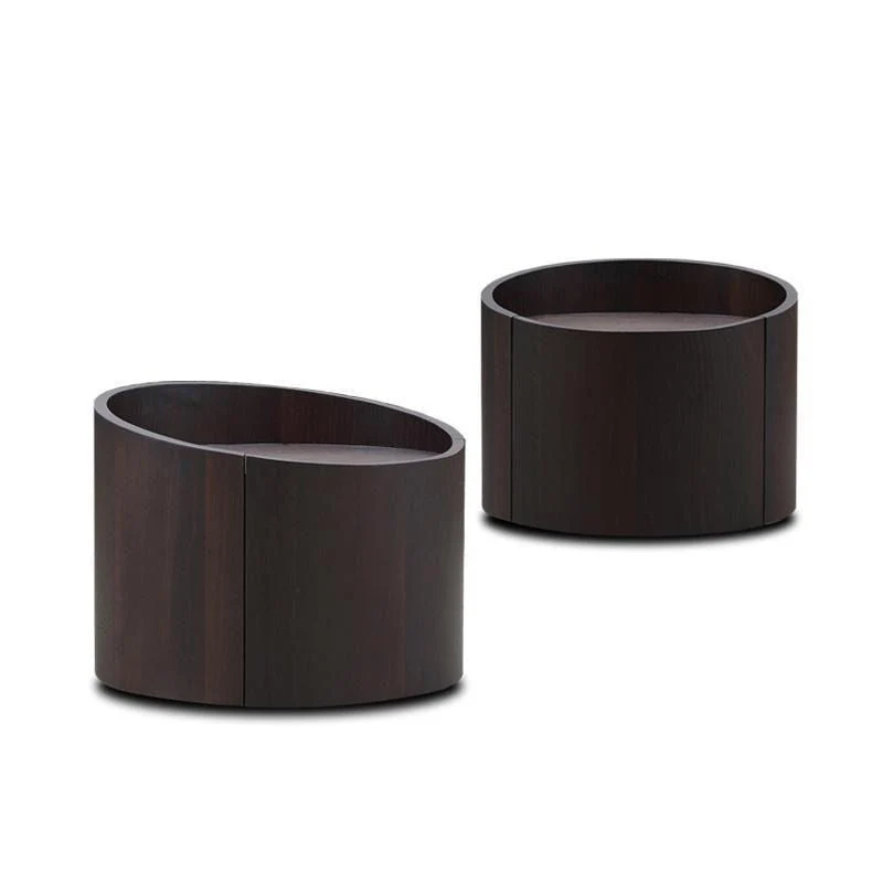 Modern Minimalist Cylinder Plywood Pine Wood Wood Veneer Nightstand 1-Drawer For Bedroom