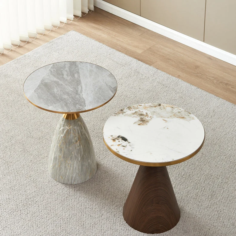Modern Luxury Cone Base Rock Slab Metal Iron Side Table 1-Leg For Living Room