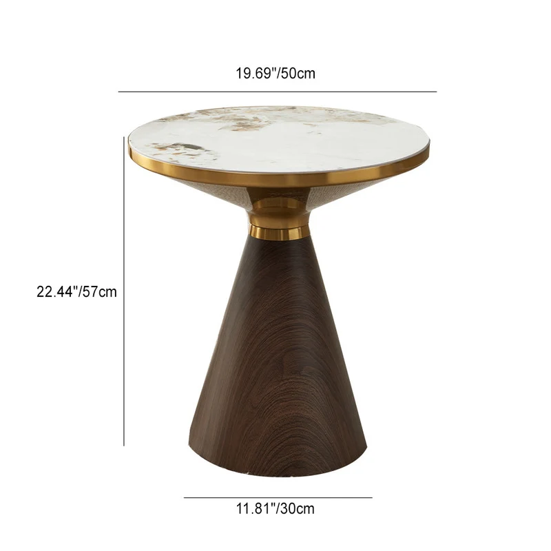 Modern Luxury Cone Base Rock Slab Metal Iron Side Table 1-Leg For Living Room