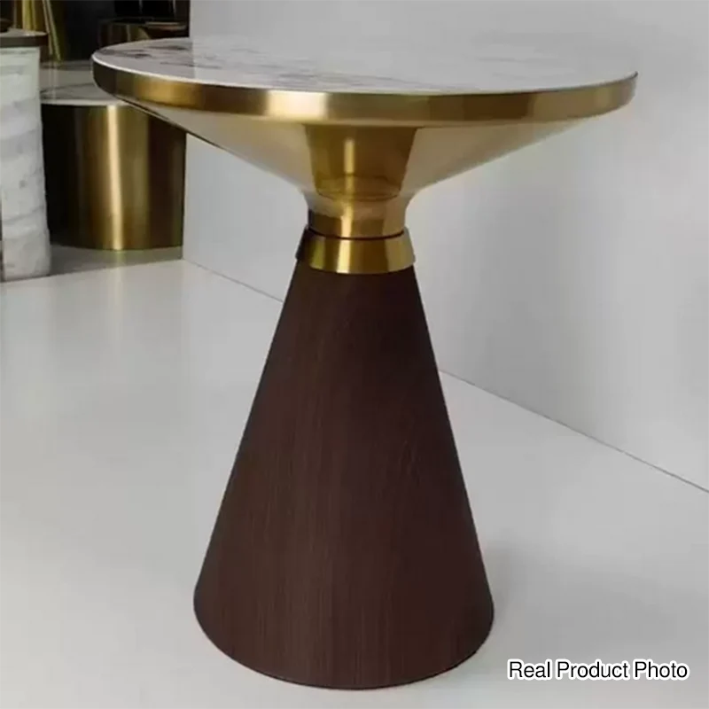 Modern Luxury Cone Base Rock Slab Metal Iron Side Table 1-Leg For Living Room