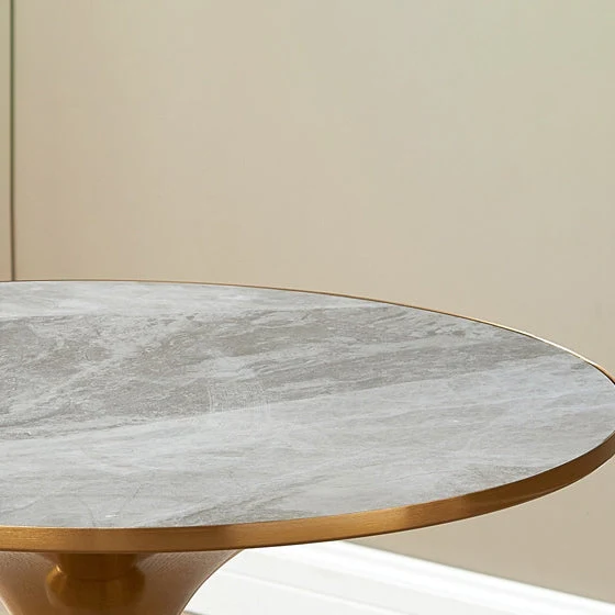 Modern Luxury Cone Base Rock Slab Metal Iron Side Table 1-Leg For Living Room