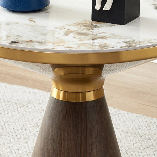 Modern Luxury Cone Base Rock Slab Metal Iron Side Table 1-Leg For Living Room
