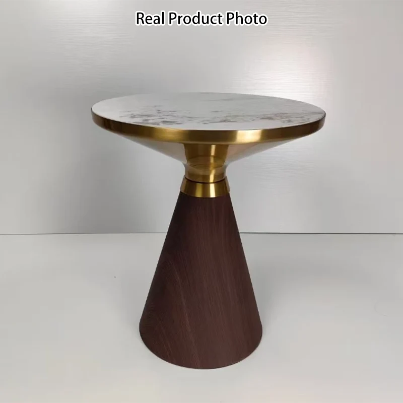 Modern Luxury Cone Base Rock Slab Metal Iron Side Table 1-Leg For Living Room