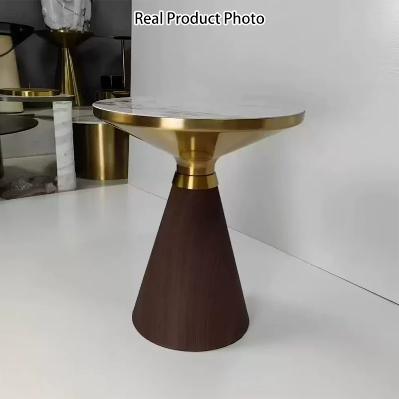 Modern Luxury Cone Base Rock Slab Metal Iron Side Table 1-Leg For Living Room