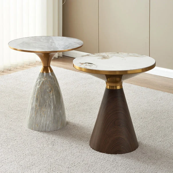 Modern Luxury Cone Base Rock Slab Metal Iron Side Table 1-Leg For Living Room