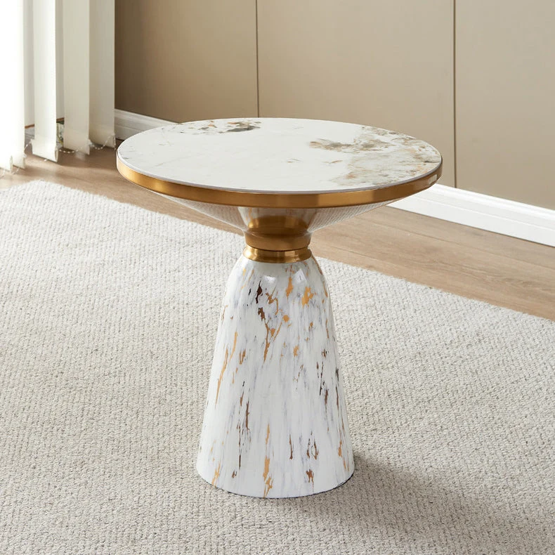 Modern Luxury Cone Base Rock Slab Metal Iron Side Table 1-Leg For Living Room