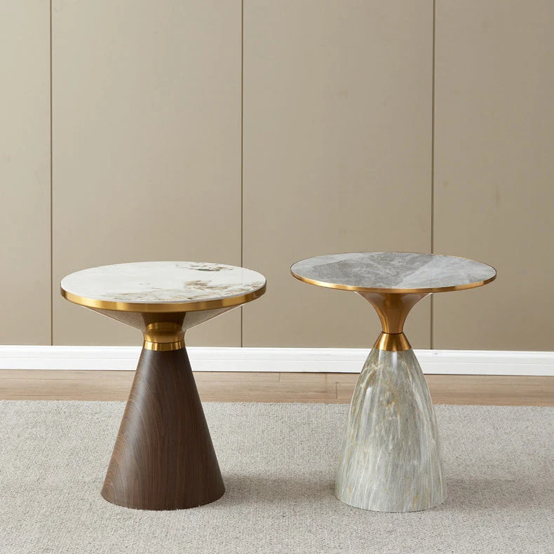 Modern Luxury Cone Base Rock Slab Metal Iron Side Table 1-Leg For Living Room