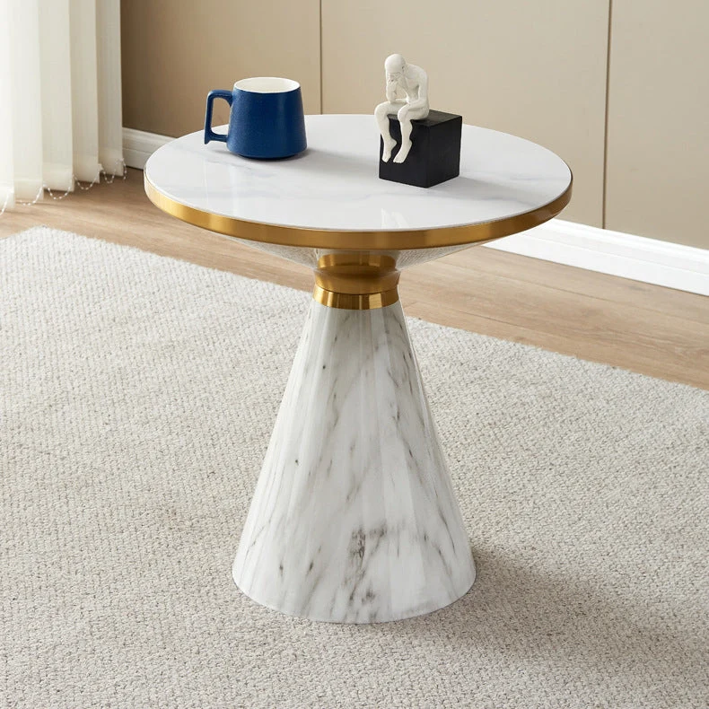 Modern Luxury Cone Base Rock Slab Metal Iron Side Table 1-Leg For Living Room