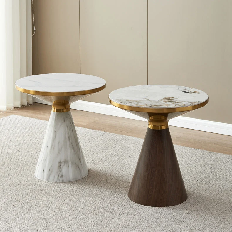 Modern Luxury Cone Base Rock Slab Metal Iron Side Table 1-Leg For Living Room