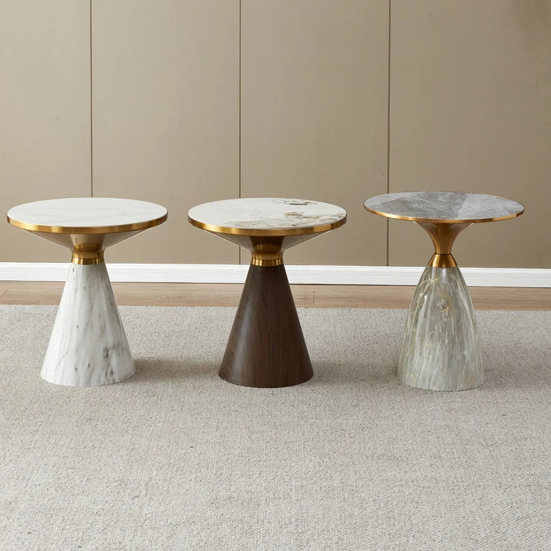 Modern Luxury Cone Base Rock Slab Metal Iron Side Table 1-Leg For Living Room