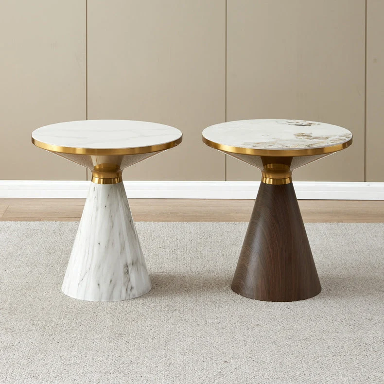 Modern Luxury Cone Base Rock Slab Metal Iron Side Table 1-Leg For Living Room