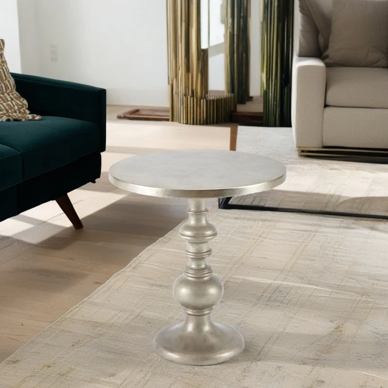 Traditional European Round Birch Wood End Table 1- Tier For Living Room