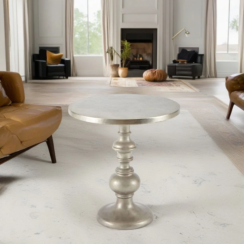 Traditional European Round Birch Wood End Table 1- Tier For Living Room