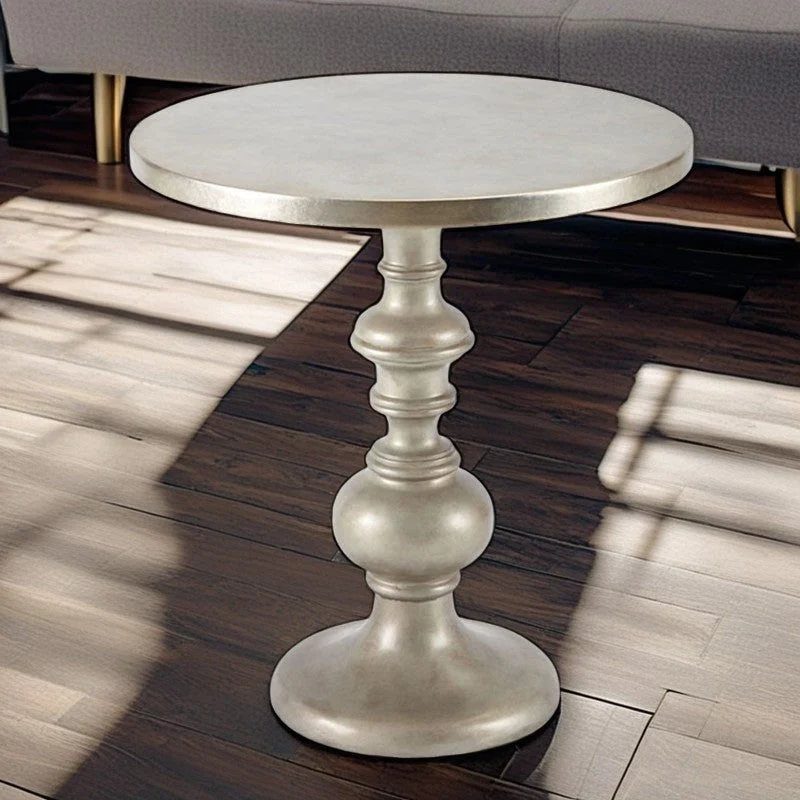 Traditional European Round Birch Wood End Table 1- Tier For Living Room