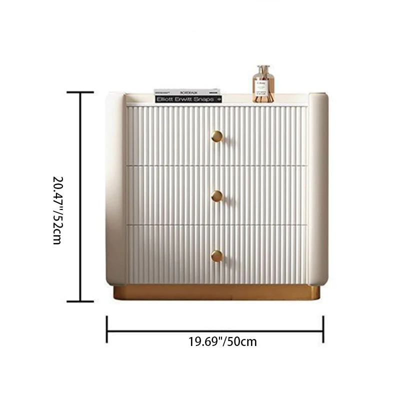 Modern Minimalist Rectangular Round Corner Pine Wood Rock Slab Microfiber Leather Stainless Steel Nightstand 3-Drawer For Bedroom