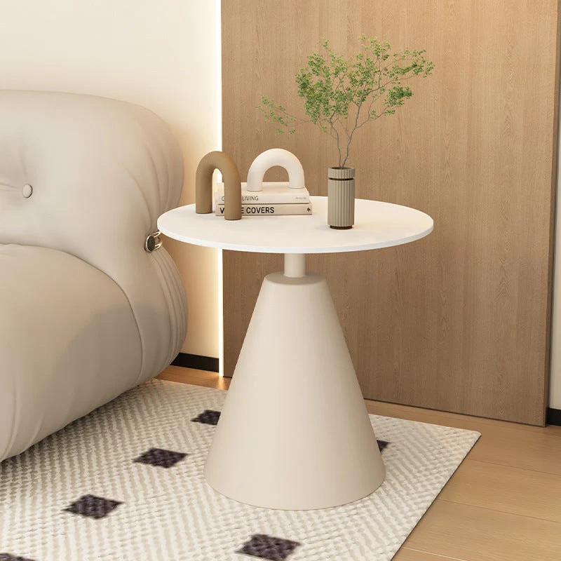 Modern Minimalist Round Cone Rock Slab Carbon Steel Iron End Table 1-Tier For Living Room