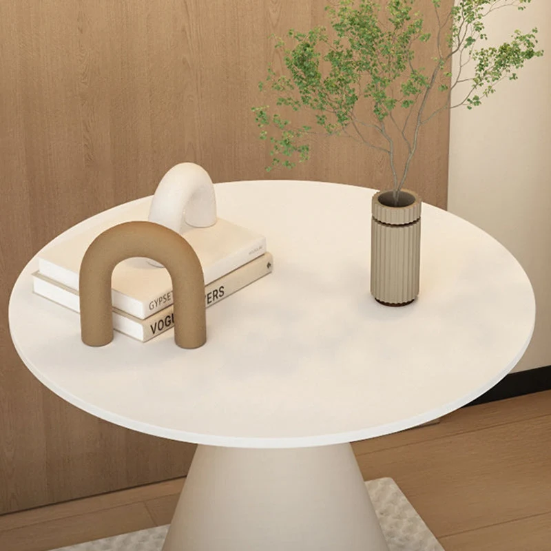Modern Minimalist Round Cone Rock Slab Carbon Steel Iron End Table 1-Tier For Living Room