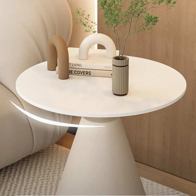 Modern Minimalist Round Cone Rock Slab Carbon Steel Iron End Table 1-Tier For Living Room