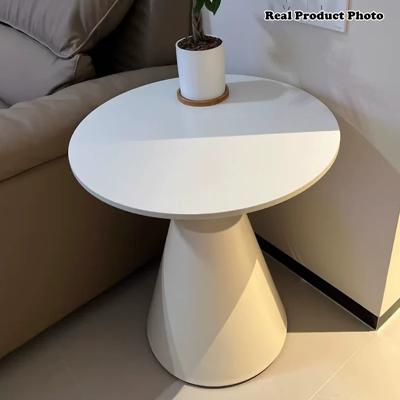 Modern Minimalist Round Cone Rock Slab Carbon Steel Iron End Table 1-Tier For Living Room
