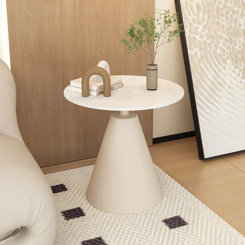 Modern Minimalist Round Cone Rock Slab Carbon Steel Iron End Table 1-Tier For Living Room