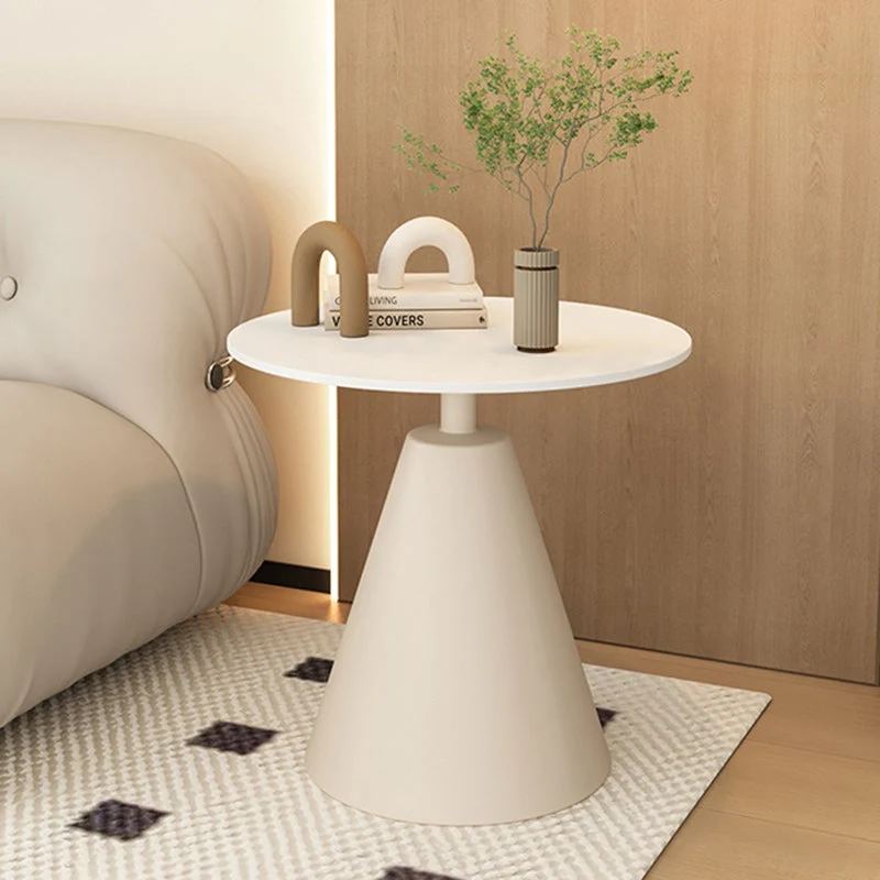 Modern Minimalist Round Cone Rock Slab Carbon Steel Iron End Table 1-Tier For Living Room