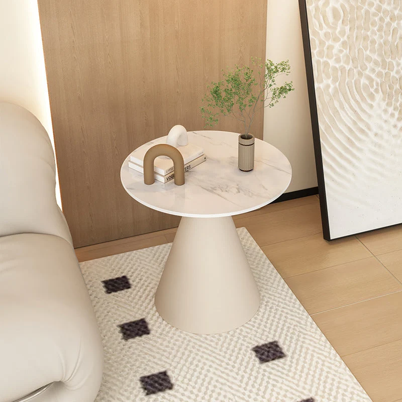 Modern Minimalist Round Cone Rock Slab Carbon Steel Iron End Table 1-Tier For Living Room